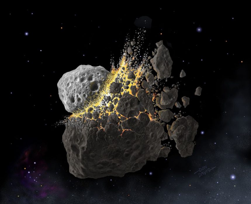 För 466 miljoner år sedan, under den geologiska perioden ordovicium, kolliderade en 150 kilometer stor asteroid mellan planeterna Mars och Jupiter.