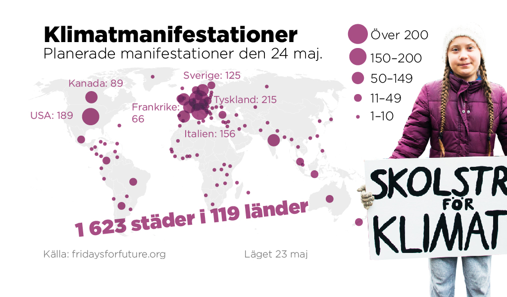 Planerade klimatmanifestationer den 24 maj.