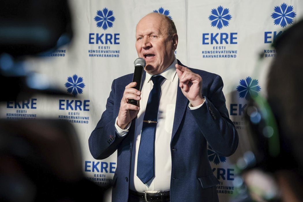 Ordförande för det högerextrema partiet Ekre under valrörelsen i våras.