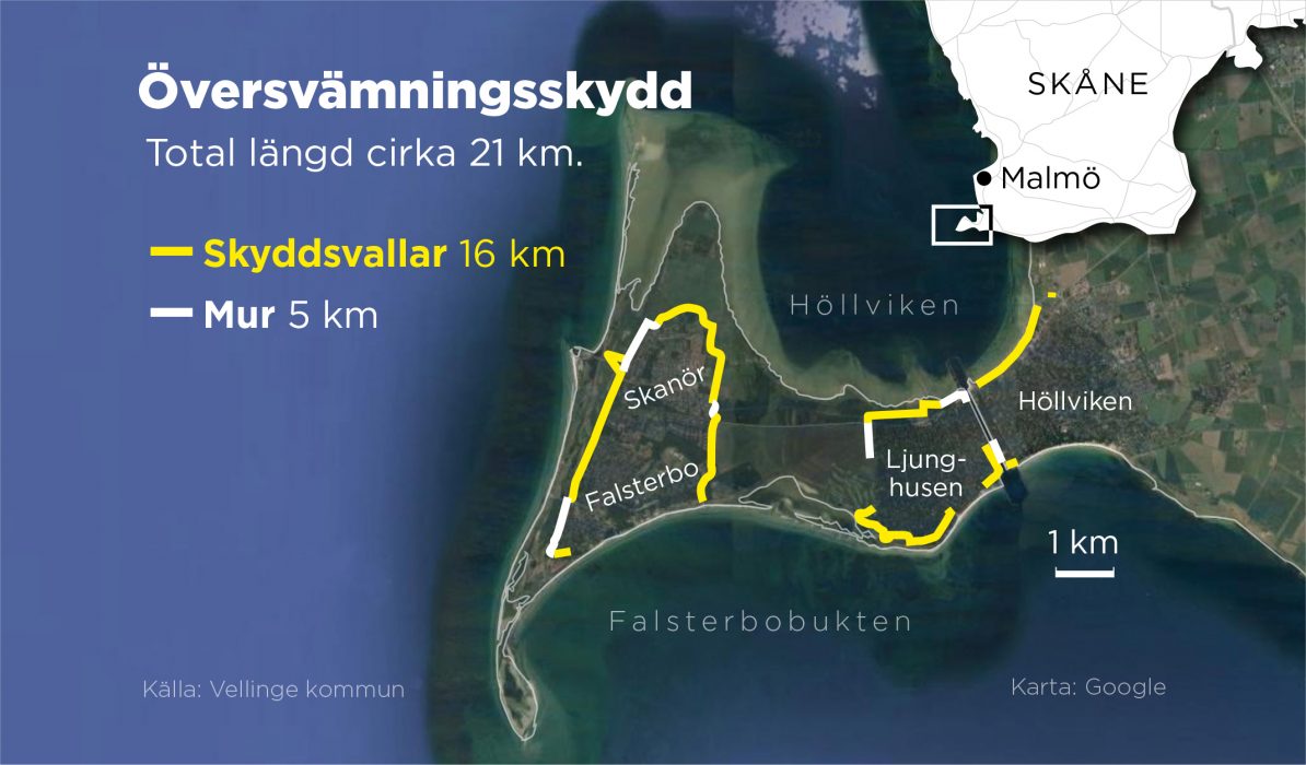 Vellinge kommun vill bygga vallar och murar på Falsterbonäset till skydd mot översvämningar och nu har mark- och miljödomstolen sagt ja till sträckningen, med vissa undantag.