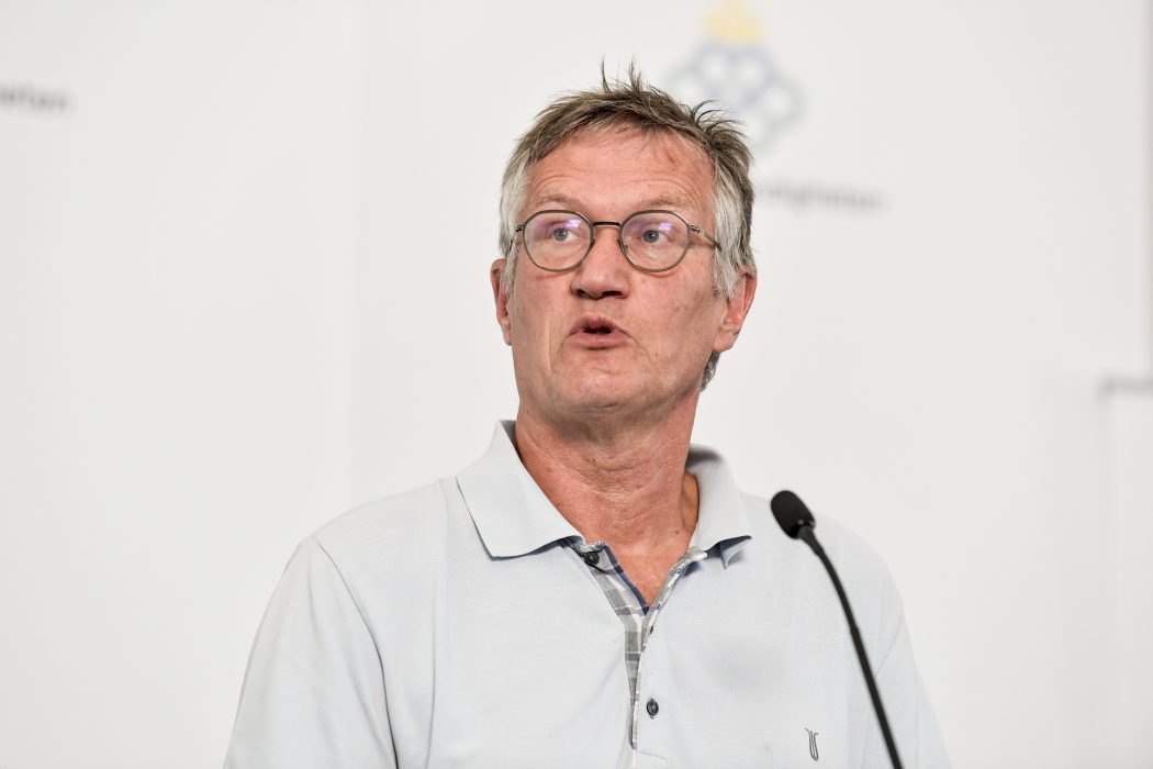 Anders Tegnell, statsepidemiolog vid Folkhälsomyndigheten, under måndagens pressträff.