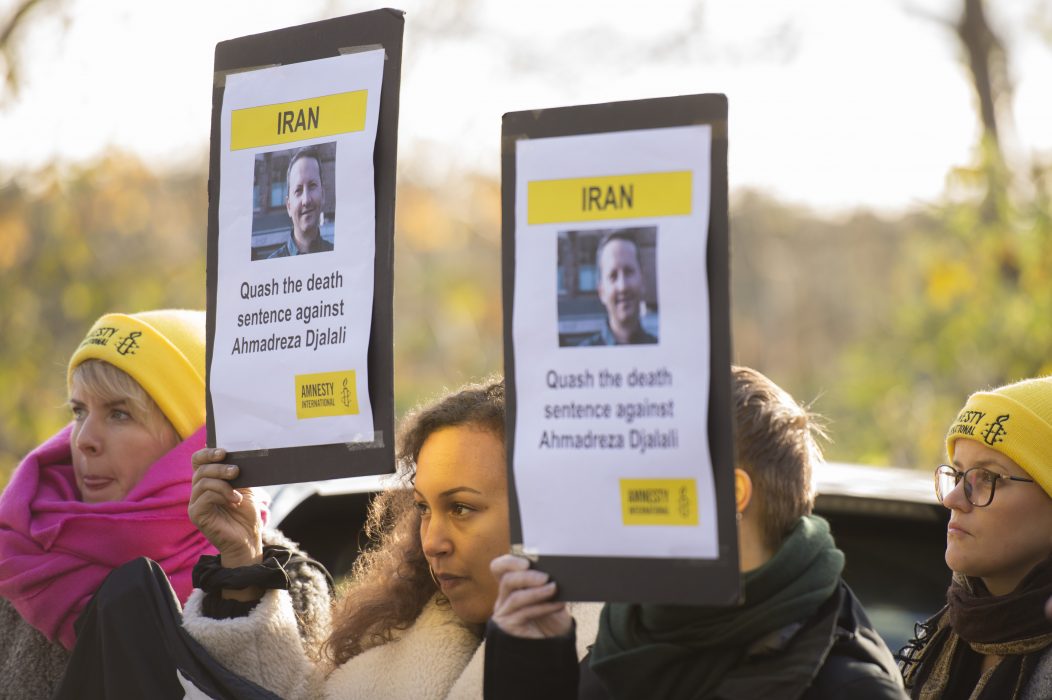 Protester mot den planerade avrättningen av Ahmadreza Djalali.