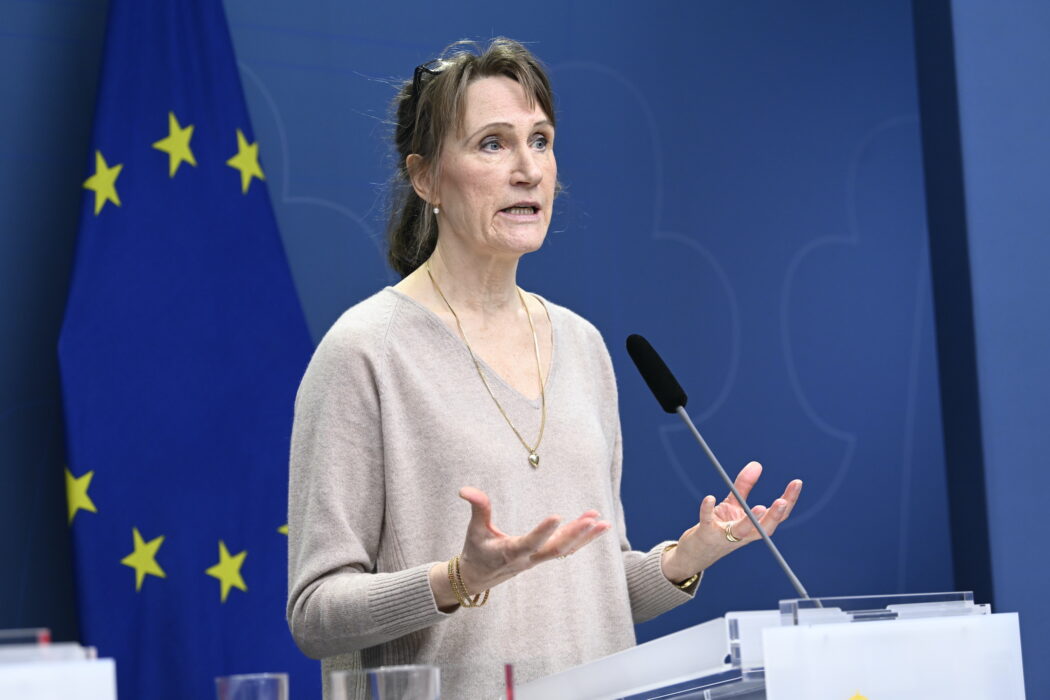 Jordbruksverkets generaldirektör Christina Nordin talar under en pressbriefing om Sveriges livsmedelsförsörjning.