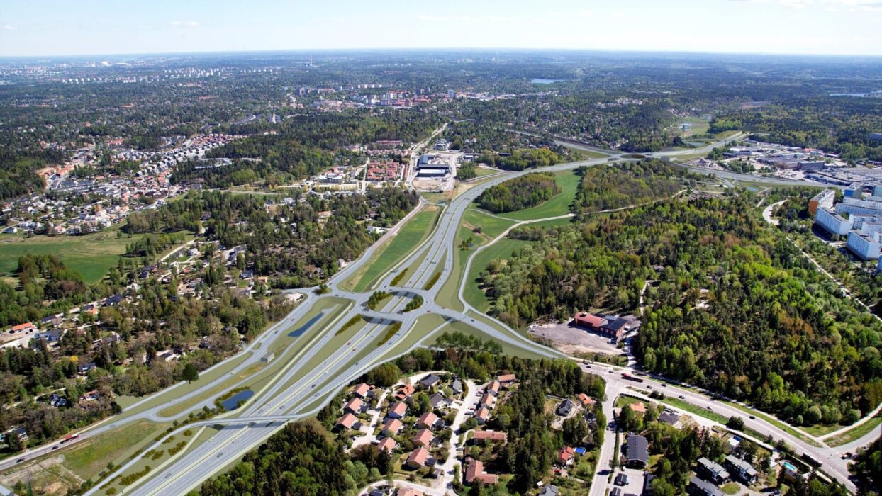 Bilden visar hur en del av Tvärförbindelse Södertörn ska se ut när den är färdigbyggd.