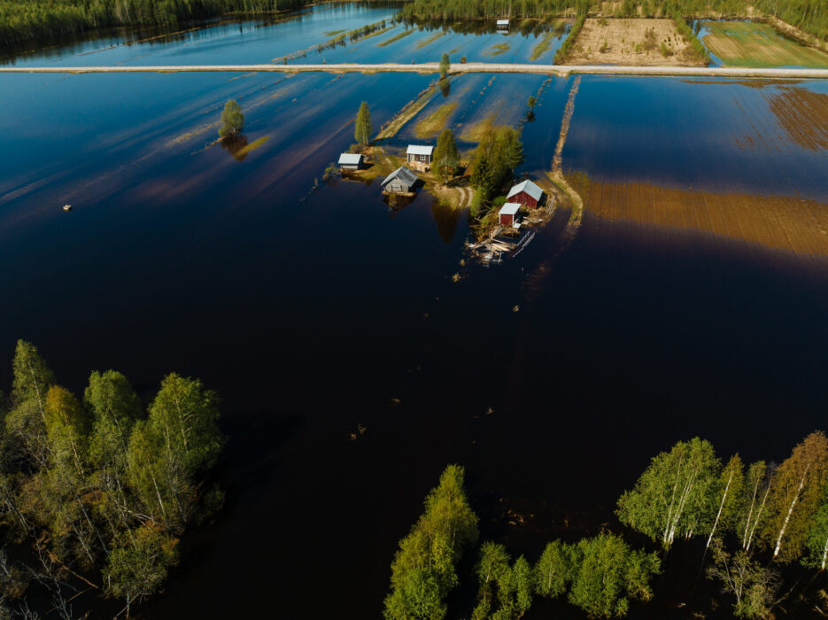 Stora områden runt Torne Älv har översvämmats.