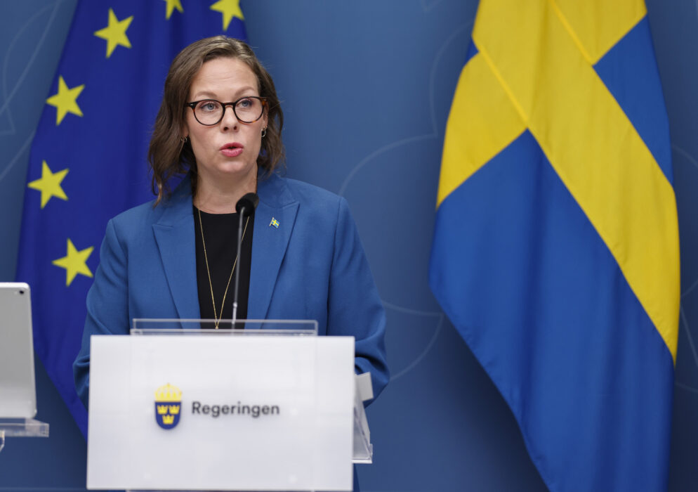 Migrationsminister Maria Malmer Stenergard (M) höll pressträff tillsammans med Sverigedemokraterna.