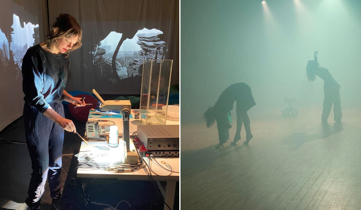 Filmforskaren Lina Persson (t v) föreläser om hållbar film under Omställningsveckan.