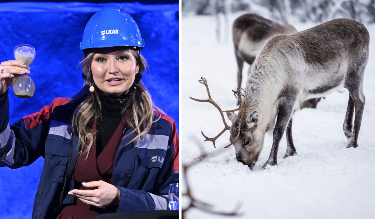 Energi- och näringsminister Ebba Busch (KD) tillkännager i januari 2023 att LKAB har gjort det största fyndet i Europa av sällsynta jordartsmetaller invid gruvan i Kiruna.