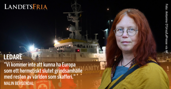 Bakgrundsbild på räddningsfartyget Humanity, och bildbyline.