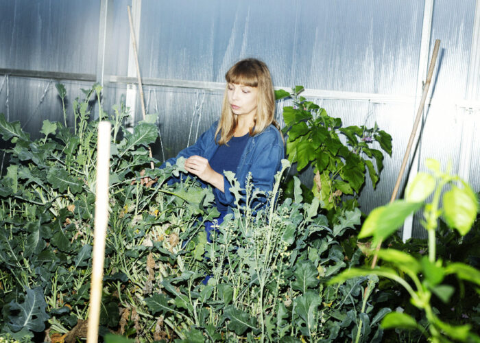 Maja Alskog Bredberg pysslar om plantor i ett växthus.